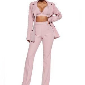Fashion Nova Pamela Pearl 3 Piece Blazer Pant Set in blush. Size S